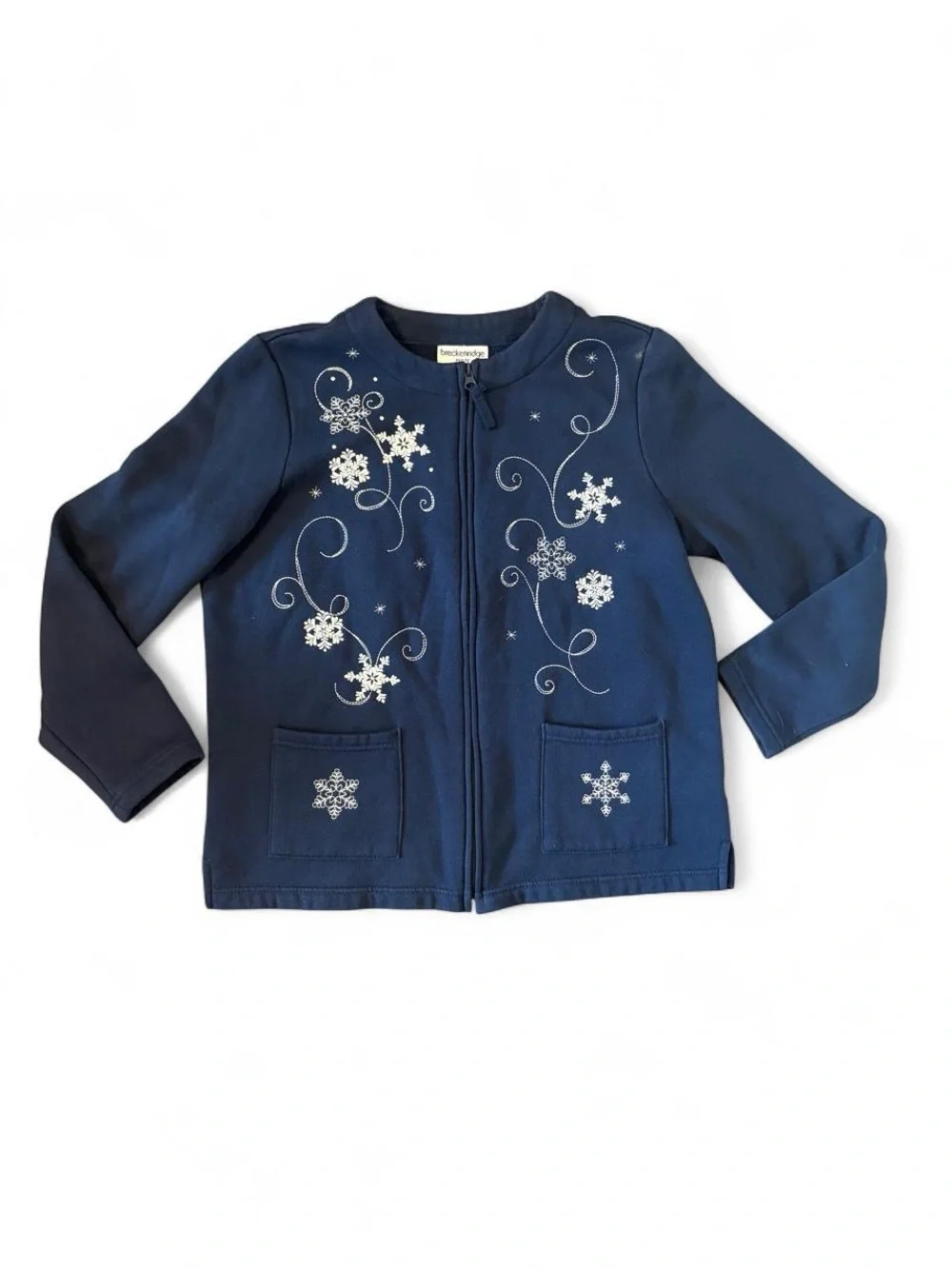 Breckenridge Women's Navy Embroidered Zip-Front Jacket, Size PM